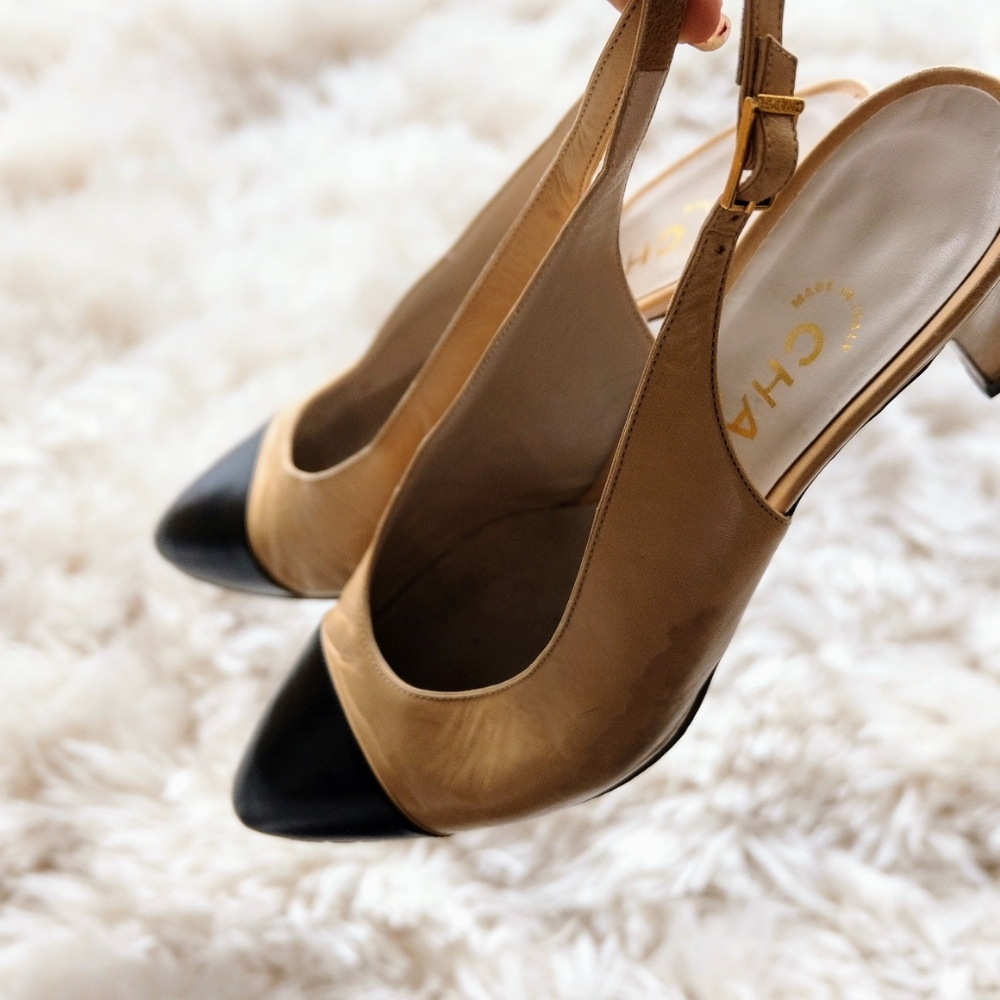 Chanel Two Tone Slingback Heels